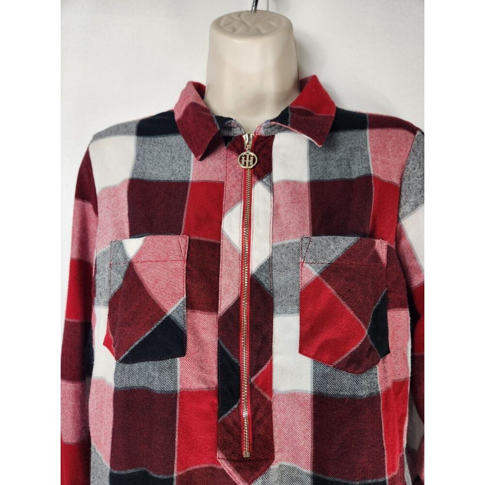 TOMMY HILFIGER Womens SZ Small Plaid 1/4 Zip Top SHIRT MiNT